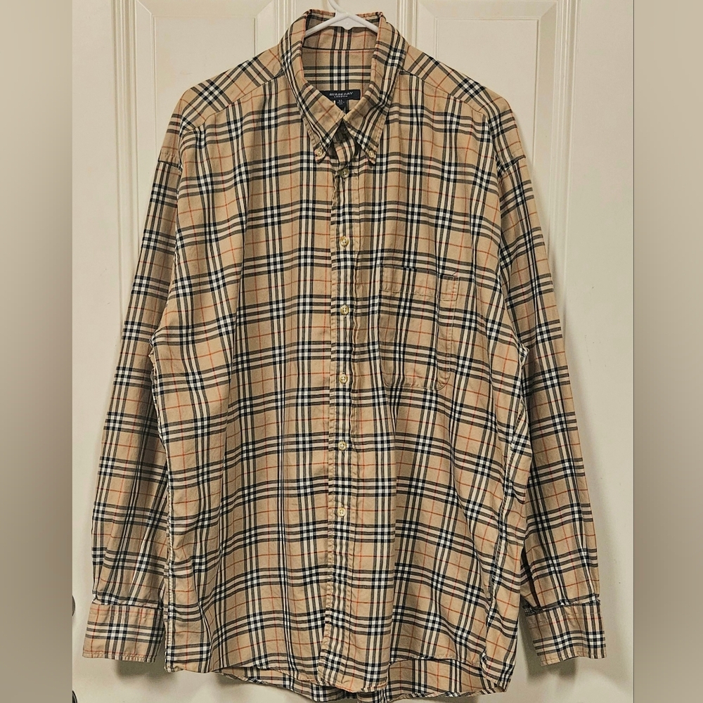 Burberry Beige Black Plaid Button-Down Shirt